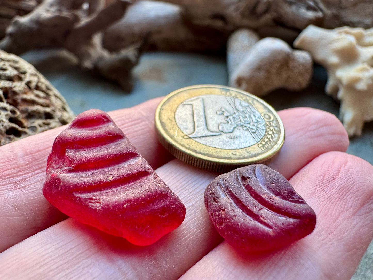 Rare Red Sea Glass Pieces B2965 – Genuine Beach Found Sea Glass for Jewelry Making 2 pcs