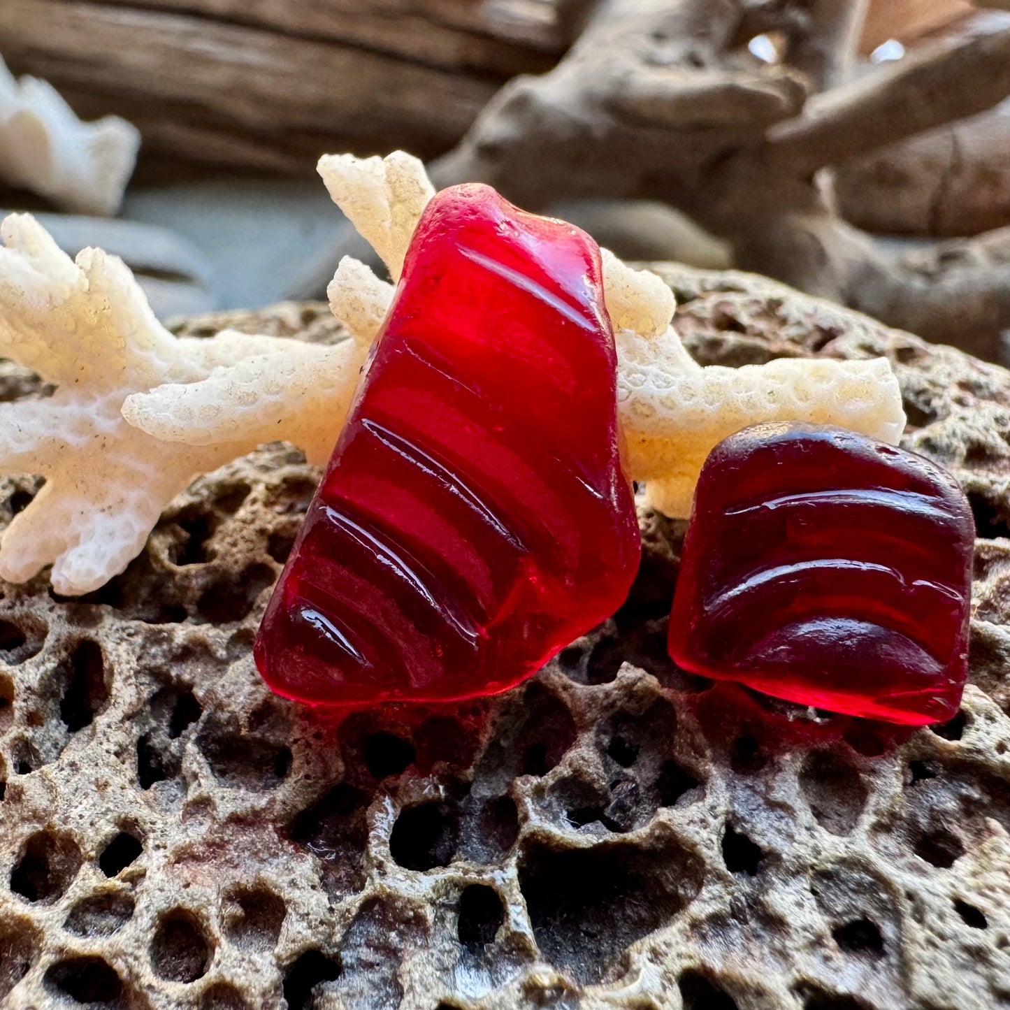 Rare Red Sea Glass Pieces B2965 – Genuine Beach Found Sea Glass for Jewelry Making 2 pcs