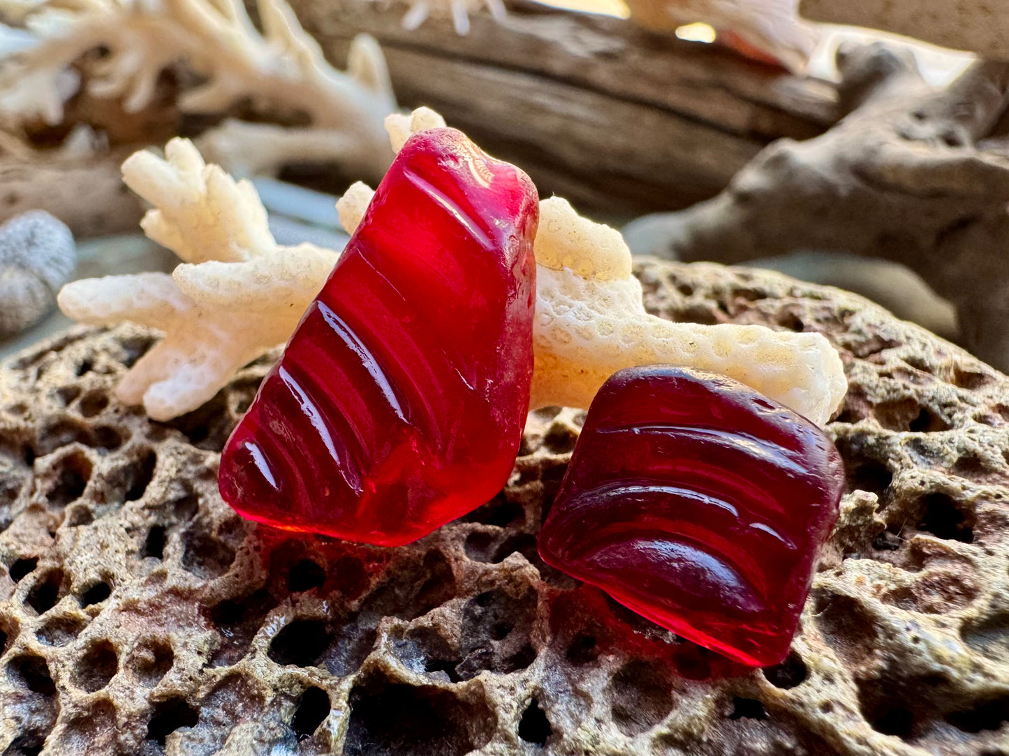 Rare Red Sea Glass Pieces B2965 – Genuine Beach Found Sea Glass for Jewelry Making 2 pcs