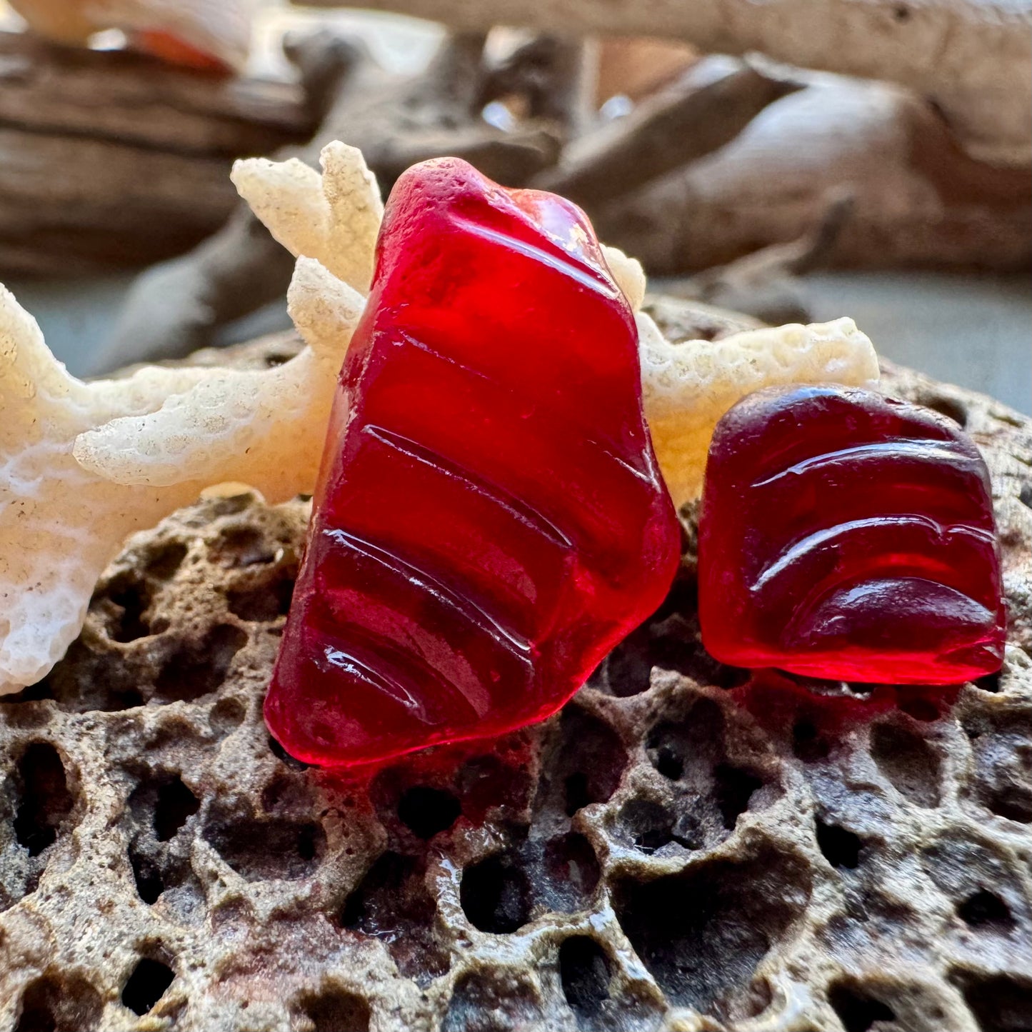 Rare Red Sea Glass Pieces B2965 – Genuine Beach Found Sea Glass for Jewelry Making 2 pcs