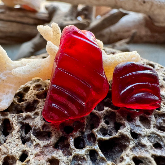 Rare Red Sea Glass Pieces B2965 – Genuine Beach Found Sea Glass for Jewelry Making 2 pcs