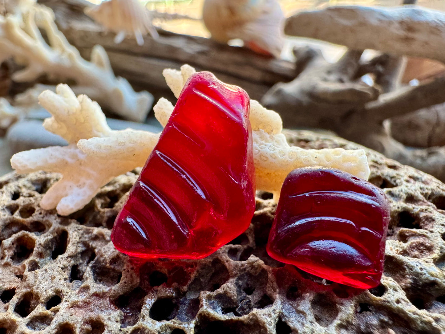 Rare Red Sea Glass Pieces B2965 – Genuine Beach Found Sea Glass for Jewelry Making 2 pcs