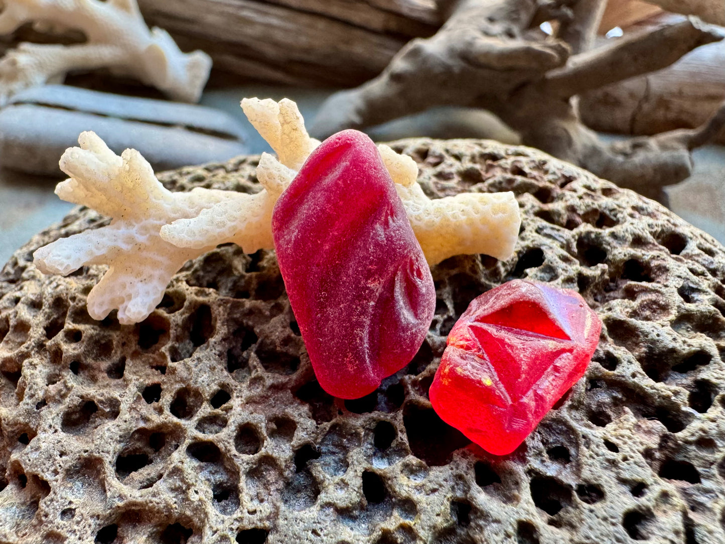Rare Red Sea Glass Pair B2967 – Genuine Beach Glass for Jewelry Making