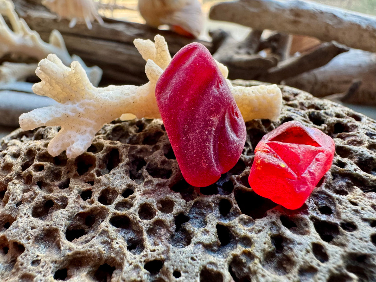 Rare Red Sea Glass Pair B2967 – Genuine Beach Glass for Jewelry Making
