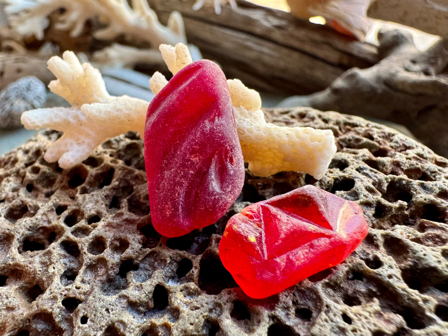 Rare Red Sea Glass Pair B2967 – Genuine Beach Glass for Jewelry Making