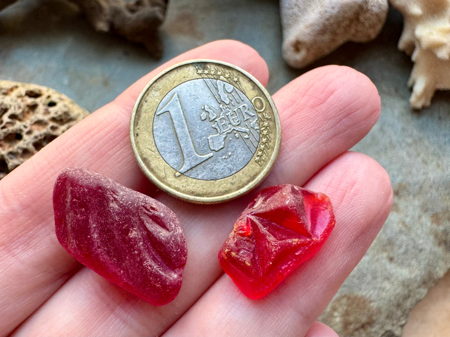 Rare Red Sea Glass Pair B2967 – Genuine Beach Glass for Jewelry Making