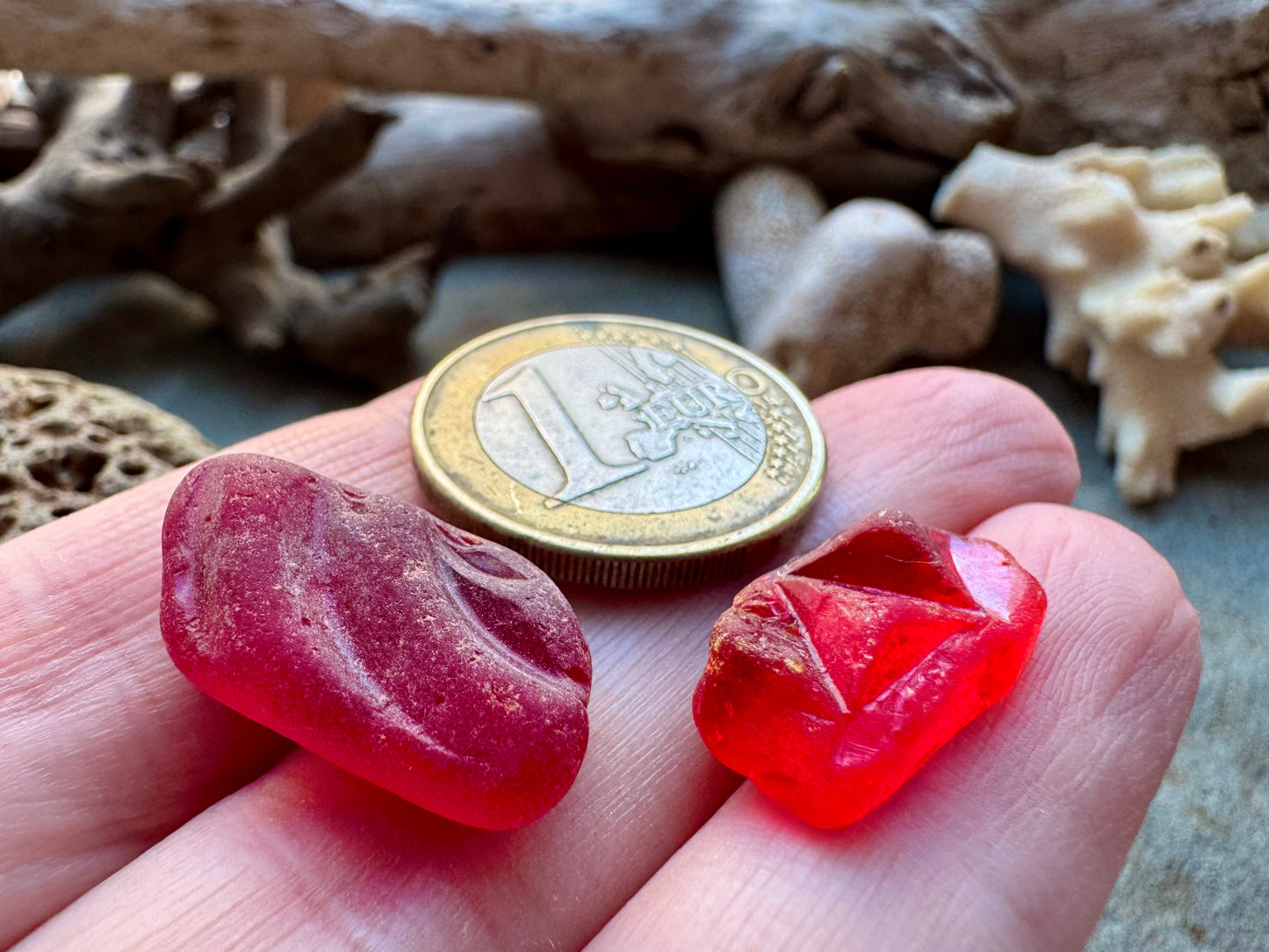 Rare Red Sea Glass Pair B2967 – Genuine Beach Glass for Jewelry Making