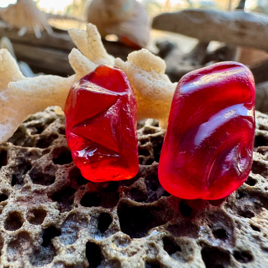 Rare Red Sea Glass Pair B2967 – Genuine Beach Glass for Jewelry Making