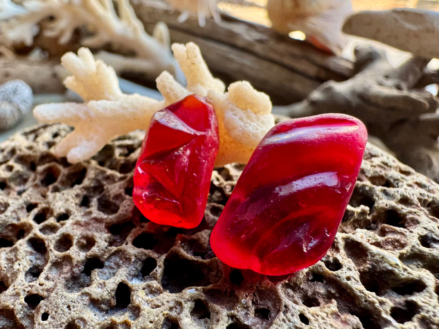 Rare Red Sea Glass Pair B2967 – Genuine Beach Glass for Jewelry Making
