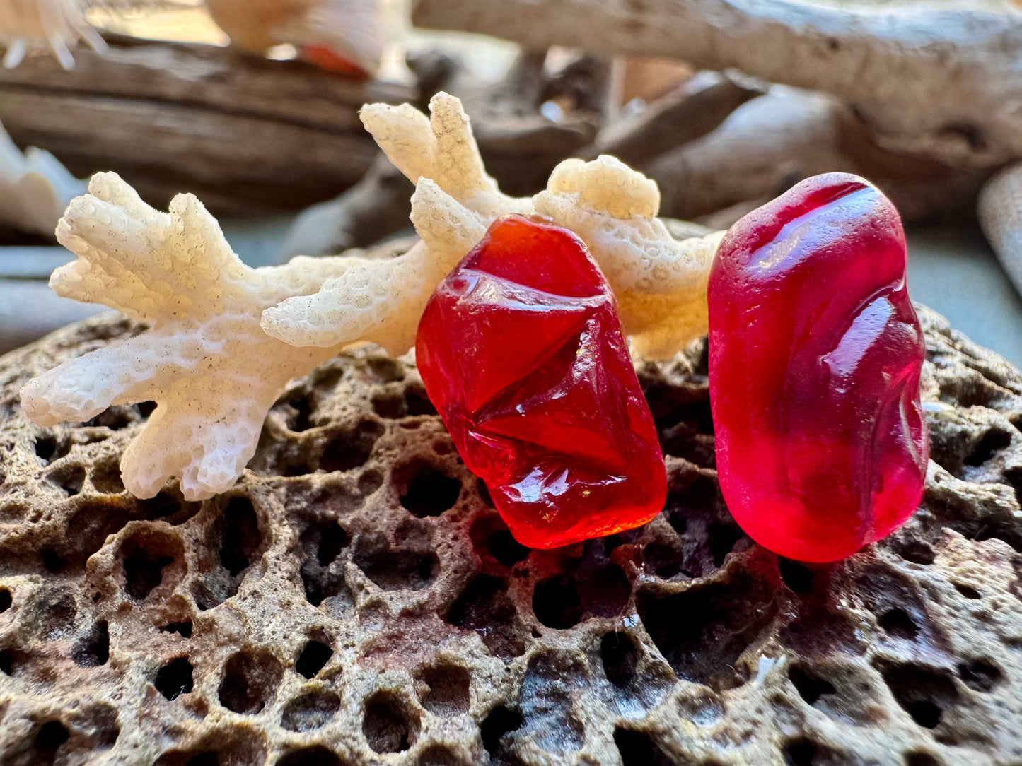Rare Red Sea Glass Pair B2967 – Genuine Beach Glass for Jewelry Making