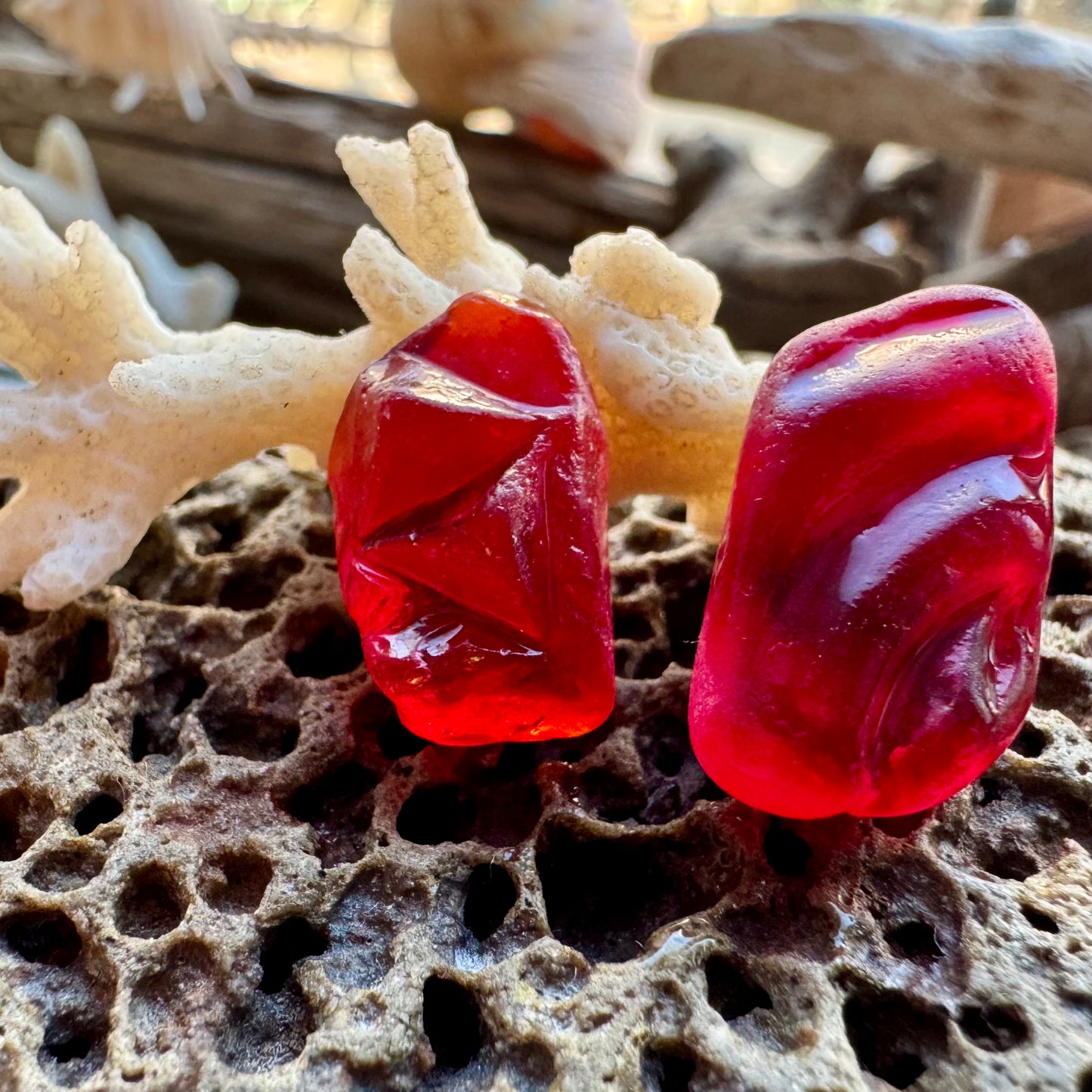 Rare Red Sea Glass Pair B2967 – Genuine Beach Glass for Jewelry Making