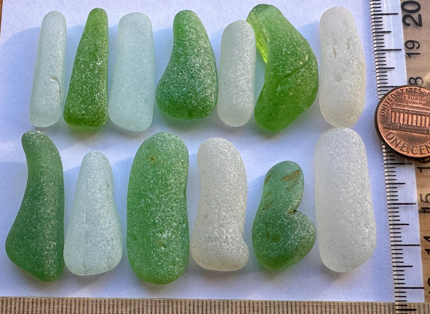 Genuine Japanese Sea Glass Sticks #025White & Green Elongated Beach Glass Craft Supply #025